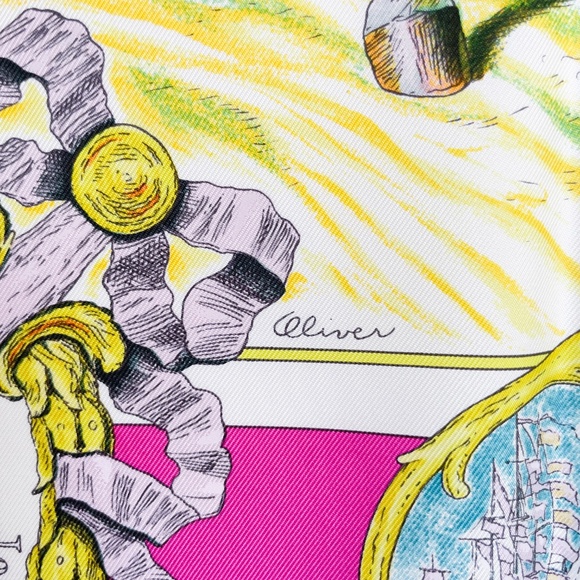 Collectible NWT Hermes Scarf Carré 90 "Marquis de Lafayette" in Turquoise/Pink - Picture 7 of 11